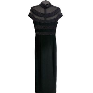 Vintage Y2K Betsy Adam Maxi Dress Sz XS Black Sheer Sparkle Bodycon Formal Prom